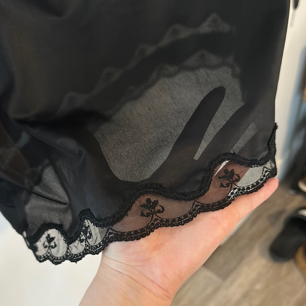 REITMAN’S | Vintage Sexy Black Satin Rayon Half Slip with Lace Details - Picture 6 of 16
